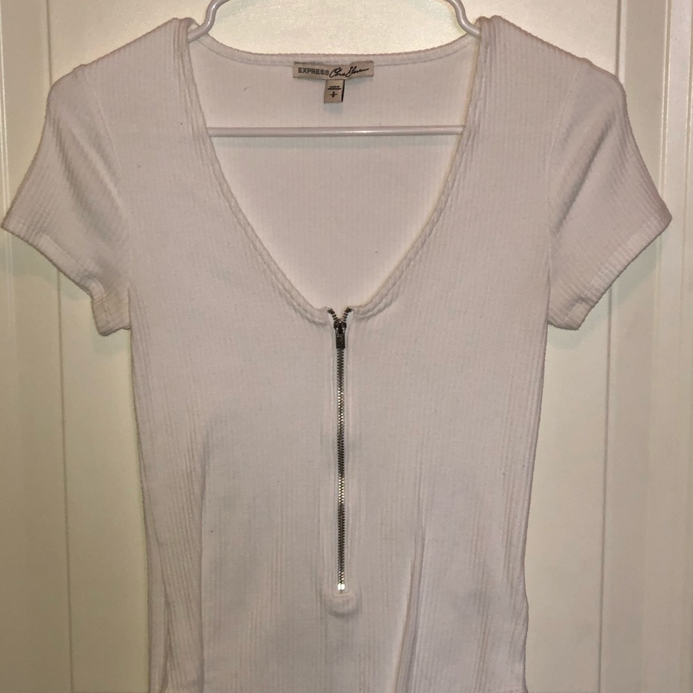 Express White Ribbed Zip Bodysuit